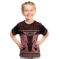 Kia Ora New Zealand Kid T Shirt Maori Language Week Whero Taniko Motif LT14 Red - Polynesian Pride