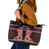 Kia Ora New Zealand Leather Tote Bag Maori Language Week Whero Taniko Motif LT14 Red - Polynesian Pride