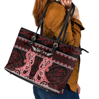 Kia Ora New Zealand Leather Tote Bag Maori Language Week Whero Taniko Motif LT14 - Polynesian Pride