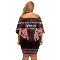 Kia Ora New Zealand Off Shoulder Short Dress Maori Language Week Whero Taniko Motif LT14 - Polynesian Pride