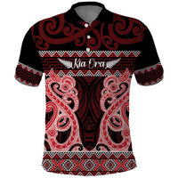 Kia Ora New Zealand Polo Shirt Maori Language Week Whero Taniko Motif LT14 Red - Polynesian Pride