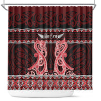 Kia Ora New Zealand Shower Curtain Maori Language Week Whero Taniko Motif LT14 Red - Polynesian Pride