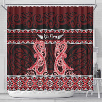 Kia Ora New Zealand Shower Curtain Maori Language Week Whero Taniko Motif LT14 - Polynesian Pride