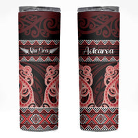 Kia Ora New Zealand Skinny Tumbler Maori Language Week Whero Taniko Motif LT14 Red - Polynesian Pride