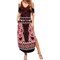 Kia Ora New Zealand Summer Maxi Dress Maori Language Week Whero Taniko Motif LT14 Women Red - Polynesian Pride