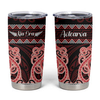 Kia Ora New Zealand Tumbler Cup Maori Language Week Whero Taniko Motif LT14 Red - Polynesian Pride