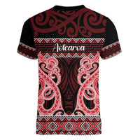 Kia Ora New Zealand Women V-Neck T-Shirt Maori Language Week Whero Taniko Motif LT14 - Polynesian Pride