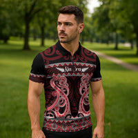 Kia Ora New Zealand Zipper Polo Shirt Maori Language Week Whero Taniko Motif LT14 - Polynesian Pride