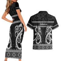 Kia Ora New Zealand Couples Matching Short Sleeve Bodycon Dress and Hawaiian Shirt Maori Language Week Pango Taniko Motif LT14 - Polynesian Pride