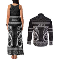Kia Ora New Zealand Couples Matching Tank Maxi Dress and Long Sleeve Button Shirt Maori Language Week Pango Taniko Motif LT14 - Polynesian Pride