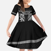 Kia Ora New Zealand Family Matching Tank Maxi Dress and Hawaiian Shirt Maori Language Week Pango Taniko Motif LT14 Daughter's Dress Black - Polynesian Pride