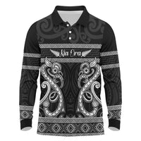 Kia Ora New Zealand Long Sleeve Polo Shirt Maori Language Week Pango Taniko Motif LT14 Black - Polynesian Pride