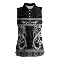 Kia Ora New Zealand Women Sleeveless Polo Shirt Maori Language Week Pango Taniko Motif LT14 Female Black - Polynesian Pride