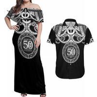 Kia Kaha Te Reo Maori New Zealand Couples Matching Off Shoulder Maxi Dress and Hawaiian Shirt 50th Anniversary Ake Ake Ake LT14 Black - Polynesian Pride