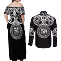 Kia Kaha Te Reo Maori New Zealand Couples Matching Off Shoulder Maxi Dress and Long Sleeve Button Shirt 50th Anniversary Ake Ake Ake LT14 - Polynesian Pride