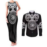 Kia Kaha Te Reo Maori New Zealand Couples Matching Tank Maxi Dress and Long Sleeve Button Shirt 50th Anniversary Ake Ake Ake LT14 Black - Polynesian Pride