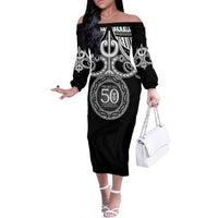 Kia Kaha Te Reo Maori New Zealand Family Matching Off The Shoulder Long Sleeve Dress and Hawaiian Shirt 50th Anniversary Ake Ake Ake LT14 Mom's Dress Black - Polynesian Pride
