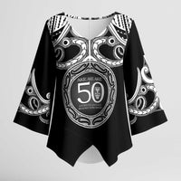 Kia Kaha Te Reo Maori New Zealand Kimono Sleeve Blouse 50th Anniversary Ake Ake Ake LT14 Female Black - Polynesian Pride