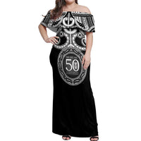 Kia Kaha Te Reo Maori New Zealand Off Shoulder Maxi Dress 50th Anniversary Ake Ake Ake LT14 Women Black - Polynesian Pride