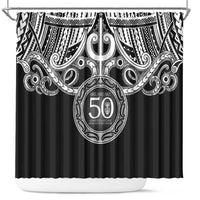Kia Kaha Te Reo Maori New Zealand Shower Curtain 50th Anniversary Ake Ake Ake LT14 Black - Polynesian Pride
