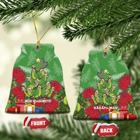 Kakapo New Zealand Christmas Ceramic Ornament Meri Kirihimete Pohutukawa - Green Color LT14 Bell Flake Green - Polynesian Pride