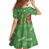 Kakapo New Zealand Christmas Family Matching Off The Shoulder Long Sleeve Dress and Hawaiian Shirt Meri Kirihimete Pohutukawa - Green Color LT14 - Polynesian Pride
