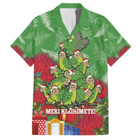 Kakapo New Zealand Christmas Family Matching Off The Shoulder Long Sleeve Dress and Hawaiian Shirt Meri Kirihimete Pohutukawa - Green Color LT14 Dad's Shirt - Short Sleeve Green - Polynesian Pride