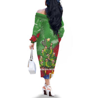 Kakapo New Zealand Christmas Family Matching Off The Shoulder Long Sleeve Dress and Hawaiian Shirt Meri Kirihimete Pohutukawa - Green Color LT14 - Polynesian Pride