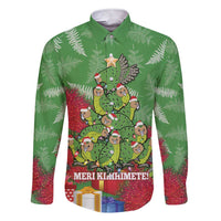 Kakapo New Zealand Christmas Family Matching Short Sleeve Bodycon Dress and Hawaiian Shirt Meri Kirihimete Pohutukawa - Green Color LT14 Dad's Shirt - Long Sleeve Green - Polynesian Pride