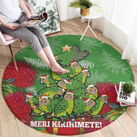 Kakapo New Zealand Christmas Round Carpet Meri Kirihimete Pohutukawa - Green Color LT14 - Polynesian Pride