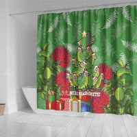 Kakapo New Zealand Christmas Shower Curtain Meri Kirihimete Pohutukawa - Green Color LT14 - Polynesian Pride