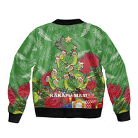 Kakapo New Zealand Christmas Sleeve Zip Bomber Jacket Meri Kirihimete Pohutukawa - Green Color LT14 - Polynesian Pride