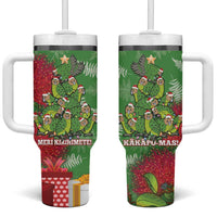Kakapo New Zealand Christmas Tumbler With Handle Meri Kirihimete Pohutukawa - Green Color LT14 One Size: 40 oz Green - Polynesian Pride