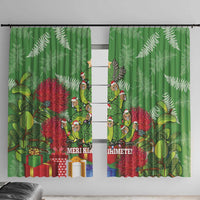 Kakapo New Zealand Christmas Window Curtain Meri Kirihimete Pohutukawa - Green Color LT14 With Hooks Green - Polynesian Pride