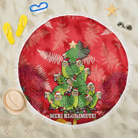 Kakapo New Zealand Christmas Beach Blanket Meri Kirihimete Pohutukawa - Red Color LT14 One Size 150cm Red - Polynesian Pride