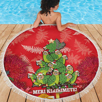 Kakapo New Zealand Christmas Beach Blanket Meri Kirihimete Pohutukawa - Red Color LT14 - Polynesian Pride