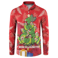 Kakapo New Zealand Christmas Button Sweatshirt Meri Kirihimete Pohutukawa - Red Color LT14 Red - Polynesian Pride