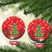 Kakapo New Zealand Christmas Ceramic Ornament Meri Kirihimete Pohutukawa - Red Color LT14 Circle Red - Polynesian Pride