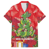 Kakapo New Zealand Christmas Family Matching Off Shoulder Short Dress and Hawaiian Shirt Meri Kirihimete Pohutukawa - Red Color LT14 Dad's Shirt - Short Sleeve Red - Polynesian Pride
