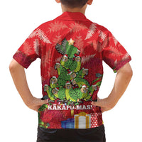 Kakapo New Zealand Christmas Family Matching Short Sleeve Bodycon Dress and Hawaiian Shirt Meri Kirihimete Pohutukawa - Red Color LT14 - Polynesian Pride