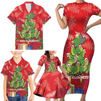 Kakapo New Zealand Christmas Family Matching Short Sleeve Bodycon Dress and Hawaiian Shirt Meri Kirihimete Pohutukawa - Red Color LT14 - Polynesian Pride