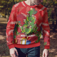 Kakapo New Zealand Christmas Ugly Christmas Sweater Meri Kirihimete Pohutukawa - Red Color LT14 - Polynesian Pride