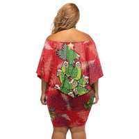 Kakapo New Zealand Christmas Off Shoulder Short Dress Meri Kirihimete Pohutukawa - Red Color LT14 - Polynesian Pride