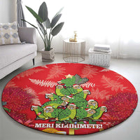 Kakapo New Zealand Christmas Round Carpet Meri Kirihimete Pohutukawa - Red Color LT14 - Polynesian Pride