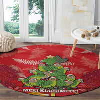 Kakapo New Zealand Christmas Round Carpet Meri Kirihimete Pohutukawa - Red Color LT14 - Polynesian Pride