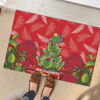 Kakapo New Zealand Christmas Rubber Doormat Meri Kirihimete Pohutukawa - Red Color LT14 - Polynesian Pride