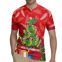 Kakapo New Zealand Christmas Rugby Jersey Meri Kirihimete Pohutukawa - Red Color LT14 - Polynesian Pride