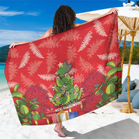 Kakapo New Zealand Christmas Sarong Meri Kirihimete Pohutukawa - Red Color LT14 One Size 44 x 66 inches Red - Polynesian Pride