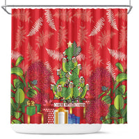 Kakapo New Zealand Christmas Shower Curtain Meri Kirihimete Pohutukawa - Red Color LT14 Red - Polynesian Pride