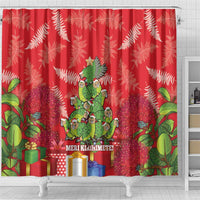 Kakapo New Zealand Christmas Shower Curtain Meri Kirihimete Pohutukawa - Red Color LT14 - Polynesian Pride